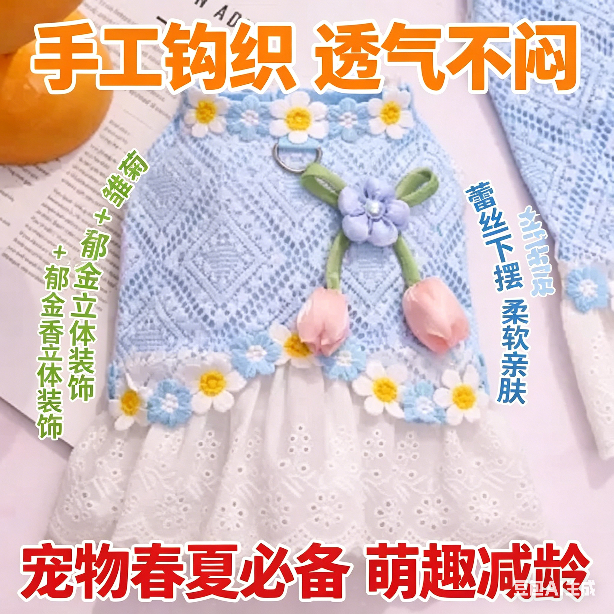 夏天狗狗连衣裙衣服宠物小型犬夏季薄款网眼猫咪花边裙子比熊博美