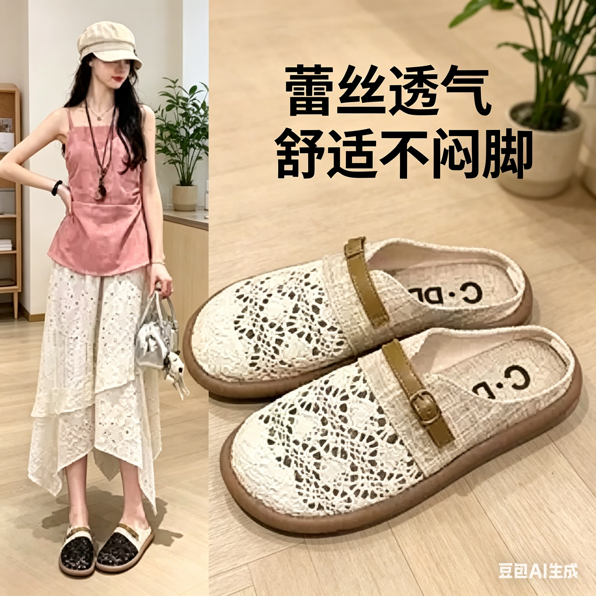 平底包头半拖鞋女夏季外穿2026新款配裙子渔夫鞋一脚蹬孕妇凉拖鞋