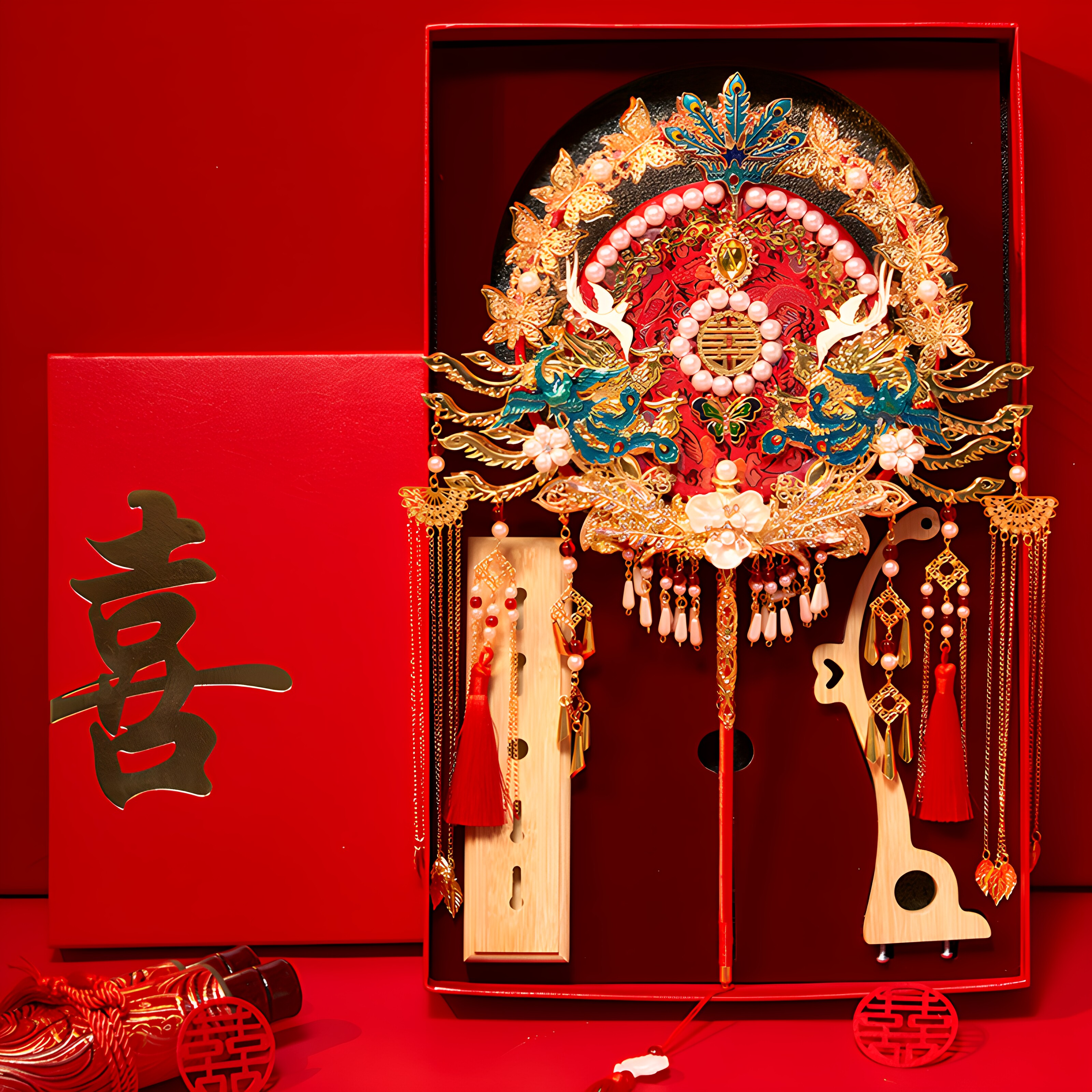 团扇新娘中式结婚出嫁秀禾服diy材料包重工双面成品手工高级喜扇图片