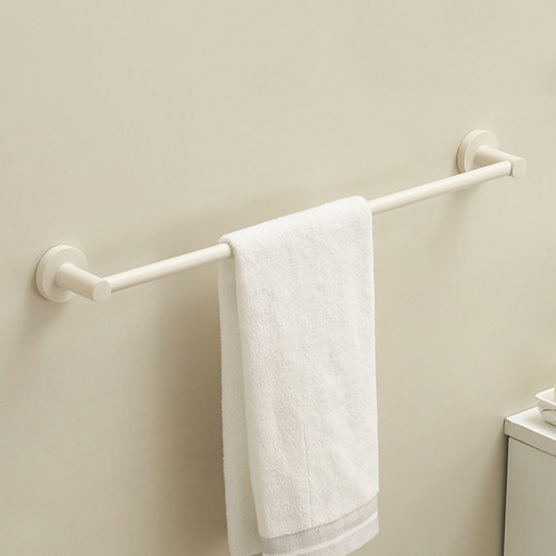 瑞勤奶油白不锈钢单杆毛巾架免打孔浴室毛巾杆卫生间浴巾置物架子