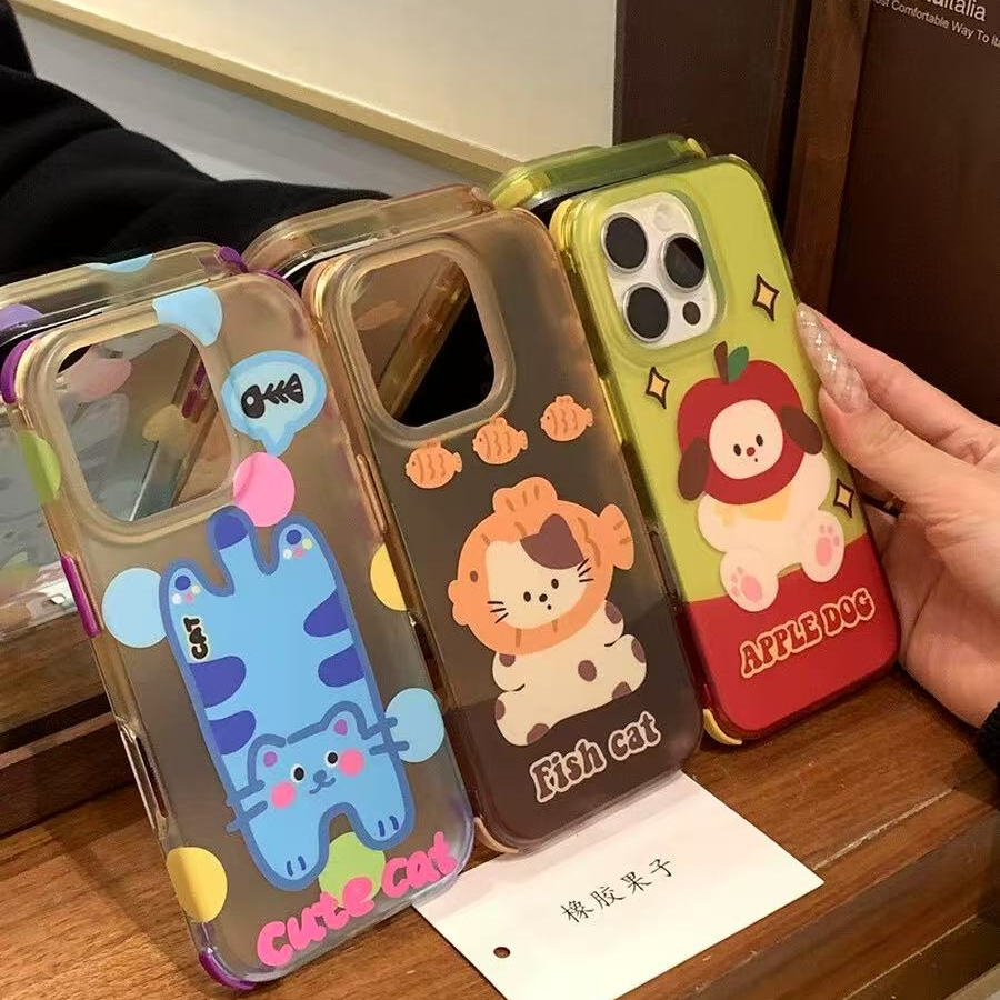 韩系ins风卡通涂鸦小猫小狗四角防摔适用于iPhone16promax新款iPhone15promax苹果14手机壳13全包防摔保护套