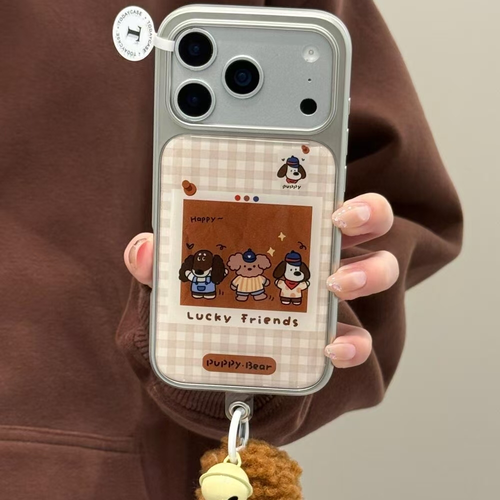 韩系格纹小狗小熊适用iPhone17promax手机壳15新款17pro网红女款13创意全包防摔16pro超好看17保护套