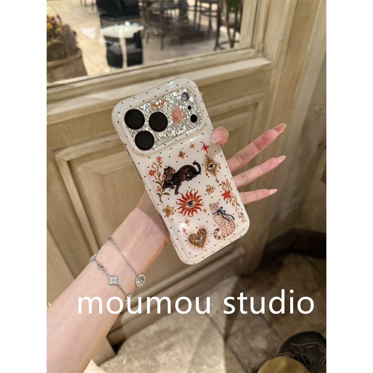 古早镭射眼睛豹子插画适用iPhone18promax手机壳15新款17pro网红女款13创意全包防摔18pro超好看17保护套