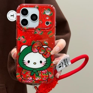 可爱红色东北大花袄kitty适用iPhone17promax手机壳15新款17pro网红女款13创意全包防摔16pro超好看17保护套