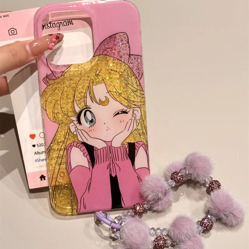 ins卡通粉底镂空黄发少女适用于iphone16pro max手机壳15pro苹果14/13保护套双层imd日韩小众美少女战士半透