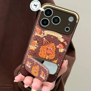 棕色格纹卷发星星宝适用iPhone17promax手机壳15新款17pro网红女款13创意全包防摔16pro超好看17保护套