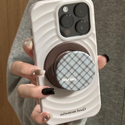 磁吸波漾壳格纹支架iPhone16/15手机壳适用苹果14pro硬壳13promax菲林壳16promax白色小众个性简约新款情侣