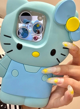 卡通可爱泳知同款青蓝色hellokitty适用苹果16手机壳iphone15promax新款14硅胶软壳13防摔保护套12可爱11卡通