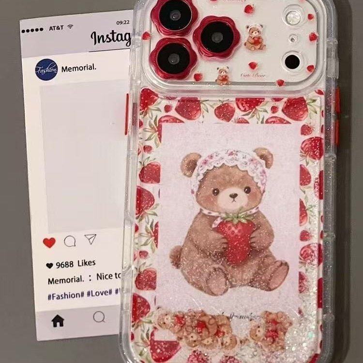 全包镜头流沙草莓小熊适用iPhone17promax手机壳15新款17pro网红女款13创意全包防摔16pro超好看17保护套,3C数码配件,手机保护套/壳,淘宝优惠券,粉丝福利购,淘宝优惠卷