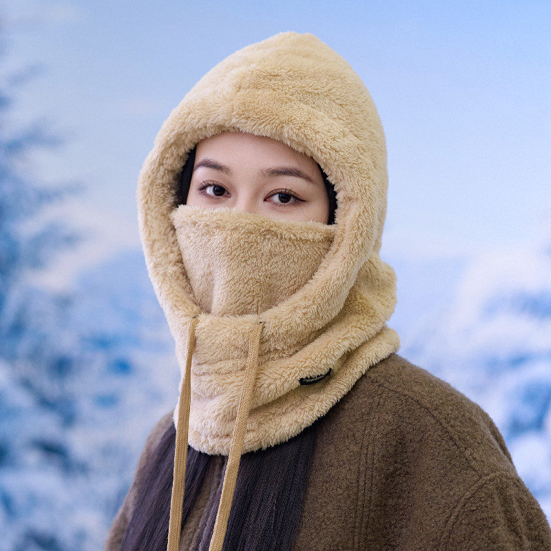 2025冬款脑子抓绒骑行帽子女士冬季防风雪帽户外男运动围脖口罩连