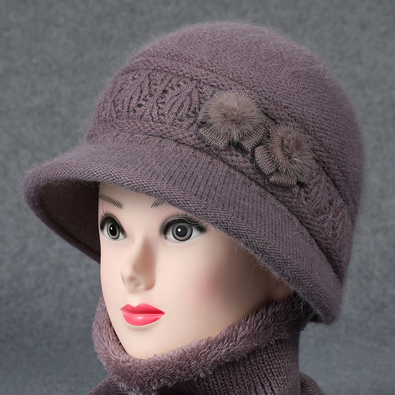 2025冬款脑子冬天帽子女妈妈中老年人兔毛线针织保暖盆帽老人奶奶