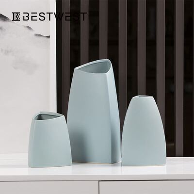 Best west 淡蓝色陶瓷花瓶桌面摆件家居玄关办公室花器瓷器工艺品