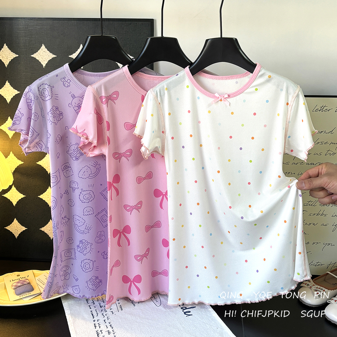 女童冰丝无骨睡衣宝宝薄款家居服