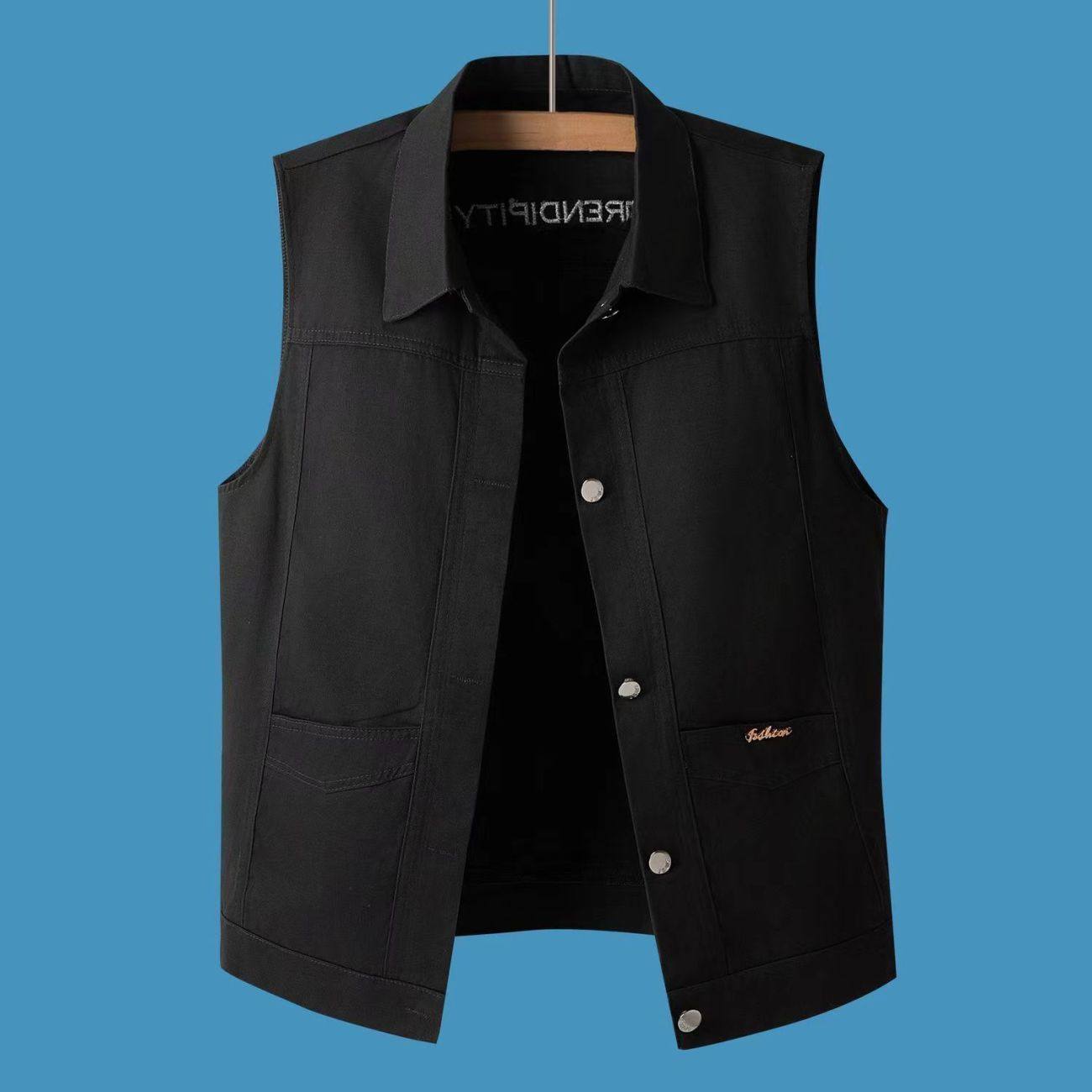 新中式牛仔棉布夏季新款男士坎肩马甲高档刺绣白百搭时尚无袖外套,男装,常规马甲,淘宝优惠券,粉丝福利购,淘宝优惠卷