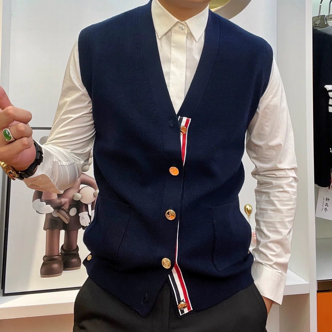 男士针织开衫马甲秋冬季新款无袖坎肩打底保暖背心中年男装时尚男
