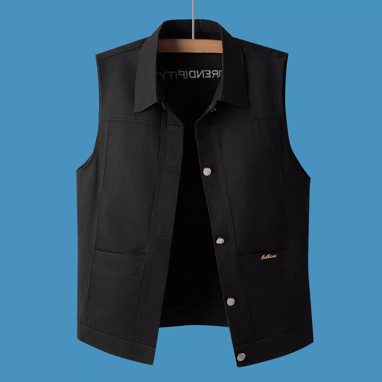 刺绣黑色牛仔马甲短外套男春夏装2025年新款韩版宽松马夹背心上衣