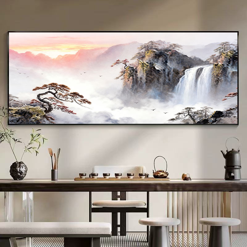 新中式客厅沙发背景装饰手绘油画