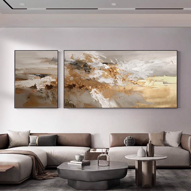 美式轻奢抽象手绘油画客厅