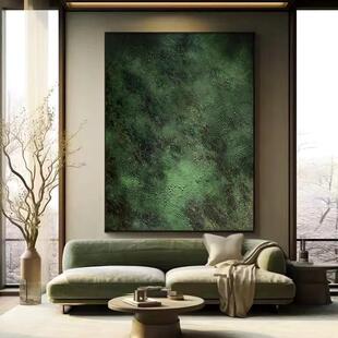 手绘油画《何止青绿》高级意式抽象餐厅挂画装饰画客厅绿色肌理画