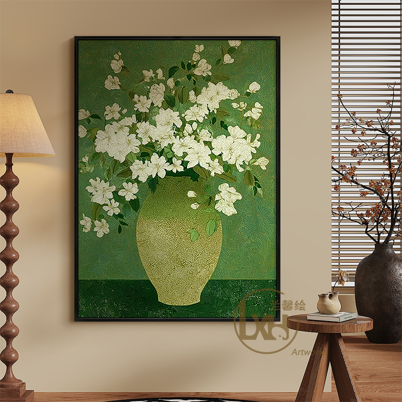 法式复古玄关手绘油画抽象花卉装饰画客厅餐厅卧室中古风艺术挂画图片