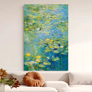 手绘油画莫奈睡莲客厅装 饰画轻奢高端过道抽象肌理画入户玄关挂画