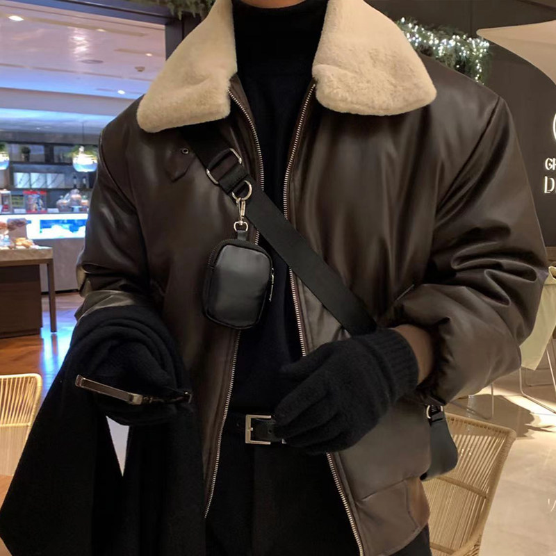现货~ins宽松PU皮棉服宽松大毛领棉衣皮棉袄XZ815-4-A033P135,男装棉衣,星座716A（原星座815-4）