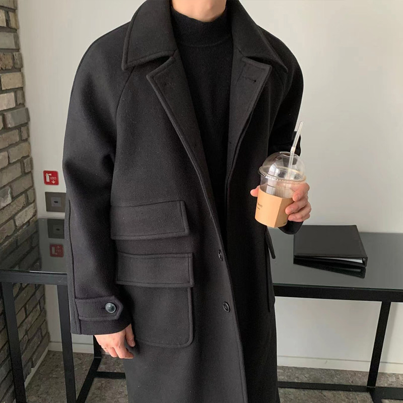 冬装~毛呢大衣中长款大口袋宽松呢料风衣外套XZ815-4-DY03P138,男装风衣,星座716A（原星座815-4）