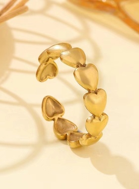 爱心钛钢戒指女简约小众冷淡风心形食指戒跨境不掉色开口指环