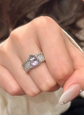 新中式满锆石紫葫芦戒指女通勤百搭开口戒时尚复古风指环饰品