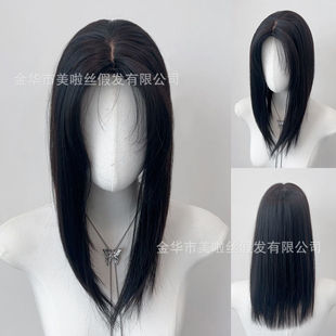 跨境假发片女头顶补发大网底中分八字刘海自然前额遮白发颅顶