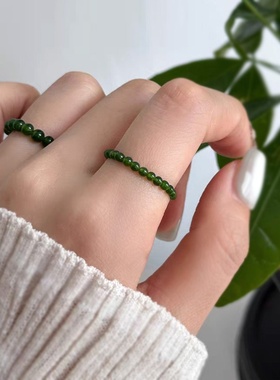 2025新款复古国风食指绿玛瑙显白轻奢素圈戒指高级感指环