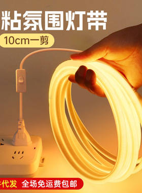 氛围灯带自粘led灯条床头悬空电视柜装饰cob暖光220v插电带开关