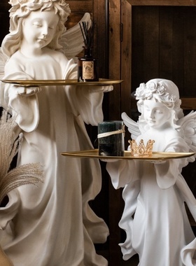 爱丽丝天使欧式复古迎宾大型落地树脂摆件托盘家居客厅装饰品