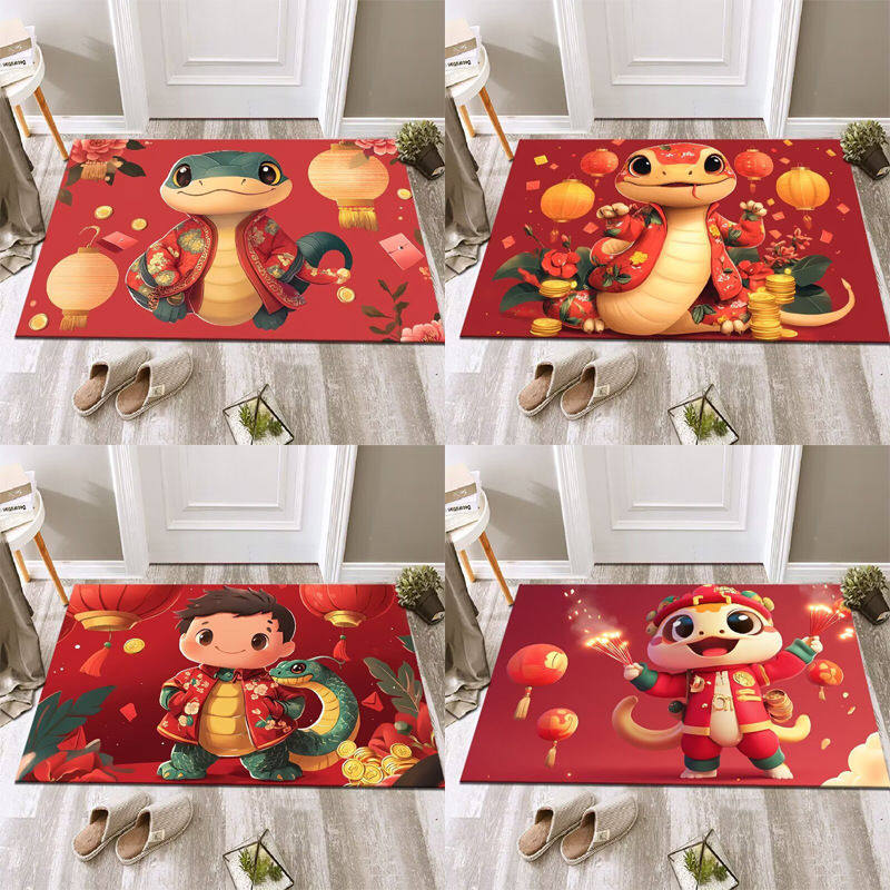 2025年家用方形红色入户门垫新年地垫生肖地毯耐脏可水洗硅藻水晶