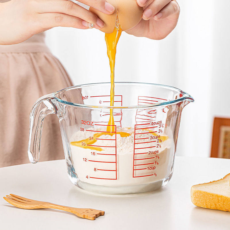 厨房玻璃量杯烘焙打蛋盆碗500计量勺带刻度工具玻璃杯耐温耐热