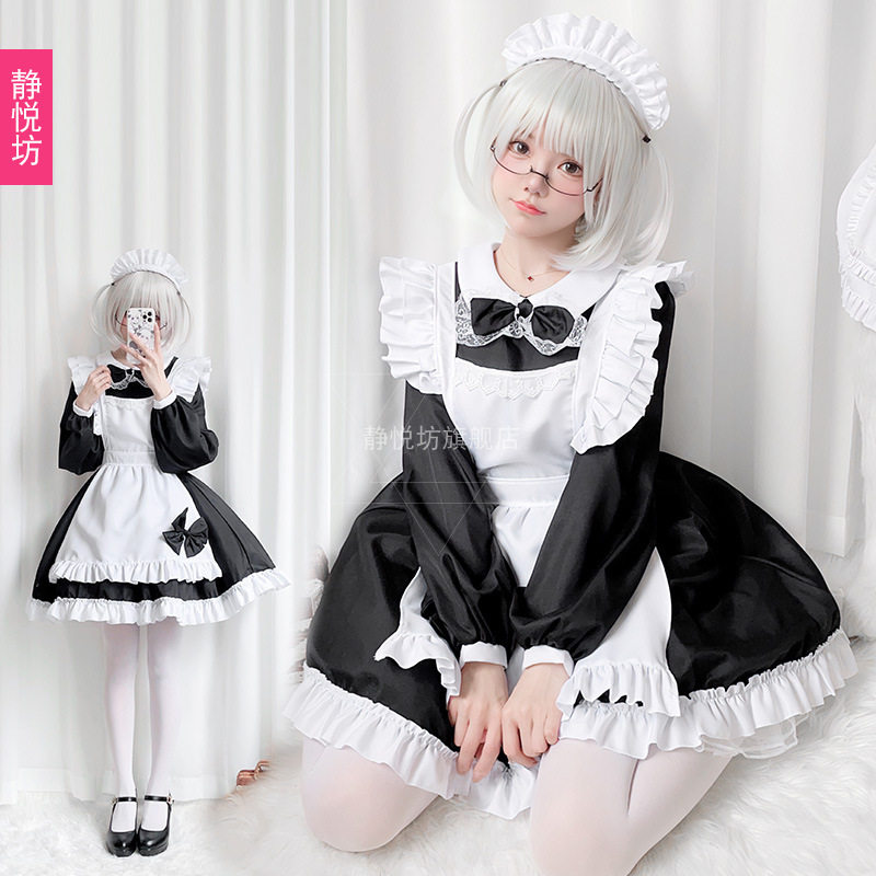 大码女仆装cosplay动漫服装黑白软妹长袖连衣裙cos服lolita公主裙