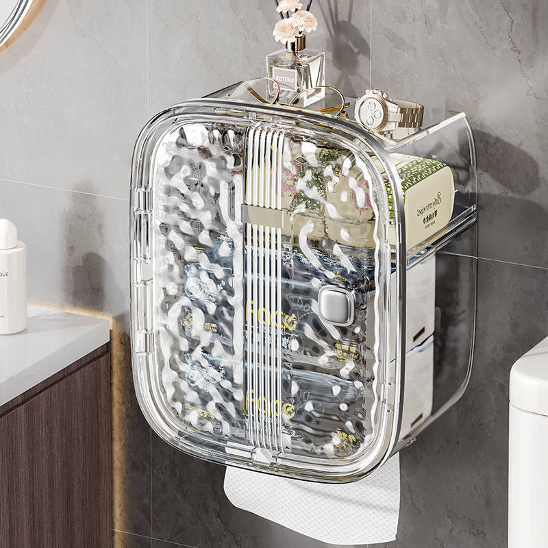 壁挂式防水卫生间厕纸盒置物架免打孔设计高颜值卷纸收纳盒