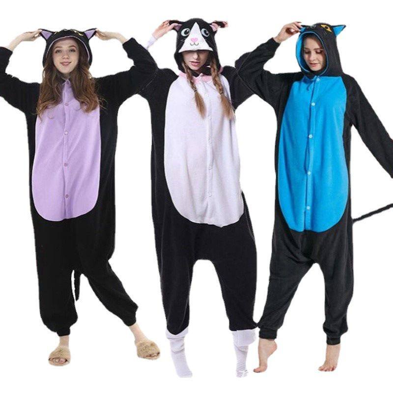 2025新款卡通动物白猫连体睡衣冬加绒女童卧室家居服保暖冬夜睡衣