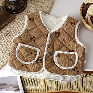 儿童马甲秋冬男童夹棉背心女宝加厚坎肩条绒洋气保暖外穿休闲内胆