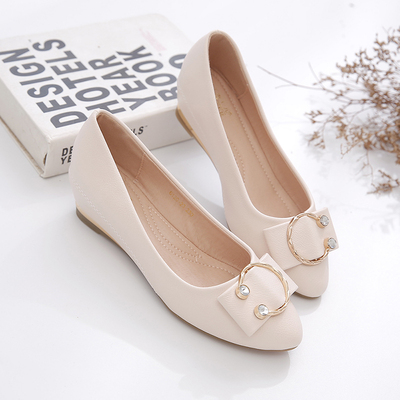 坡跟单鞋女2021夏季新款浅口平底软皮圆头淑女鞋百搭内增高豆豆鞋