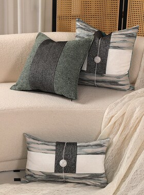 新中式国风抱枕套绿色系中古y风拼色客厅沙发装饰腰枕靠垫套