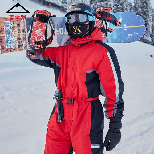 连体滑雪服男女单双板加厚防水防风钓鱼服成人专业滑雪衣裤套装厚