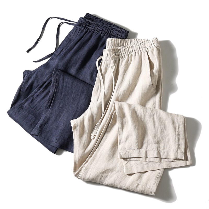 全亚麻品质!经得起考验。2024春夏秋季男士直筒松紧腰麻休闲裤潮