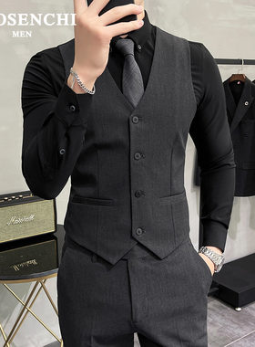 高级大码西装马甲男士套装纯色修身商务休闲工作服结婚伴郎团礼服