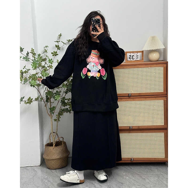 300斤胖mm大码女装抽绳设计感半身裙女春秋款宽松遮胯中长款半裙