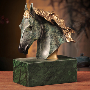 彩铜马摆件兽首i动物马头摆设家居客厅电视柜办公室装饰品商务礼