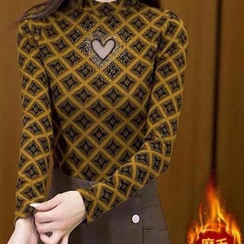 秋冬新款时尚半高领德绒打底长袖小衫显瘦加绒保暖加厚气质妈妈装