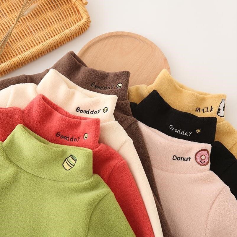 儿童加绒打底衫秋冬女童一体绒上衣男童宝宝保暖衣卫衣高领打底衣