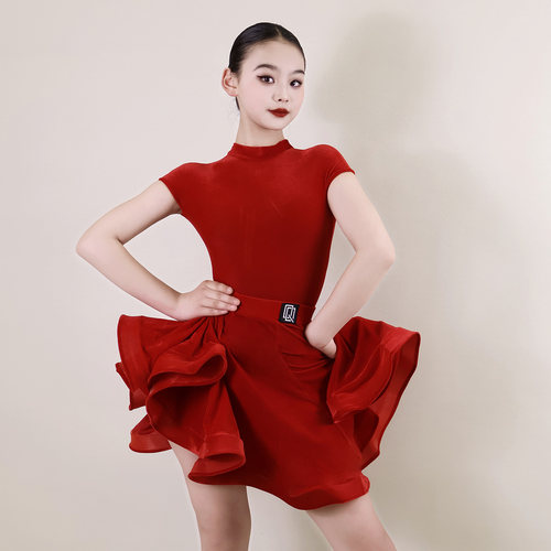 2026新款女童拉丁舞比赛规定服高端欧标无袖薄绒少儿专业赛服夏季