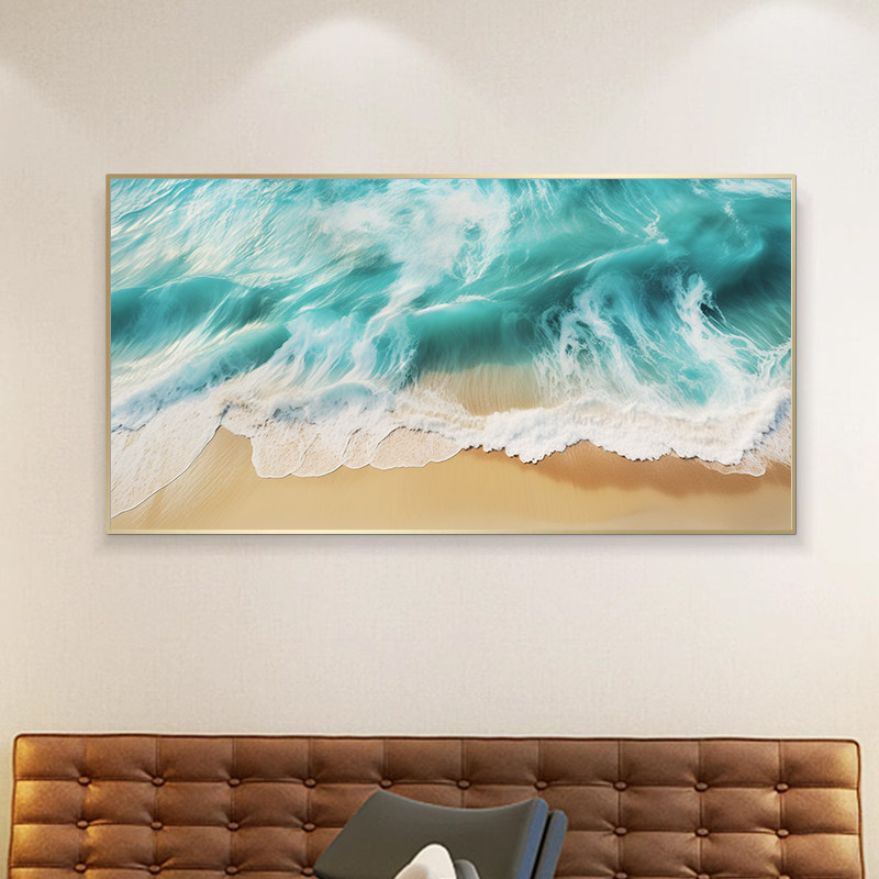 金沙碧海沙滩蓝色海浪客厅装饰画大海沙发背景墙挂画卧室床头壁画